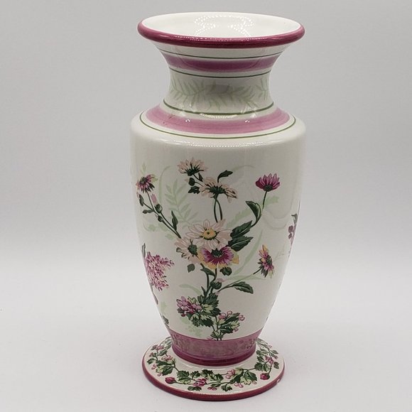 Laura Ashley Home Vintage FTD Ceramic Pink Florals & Greenery Fluted Vase - Picture 8 of 10